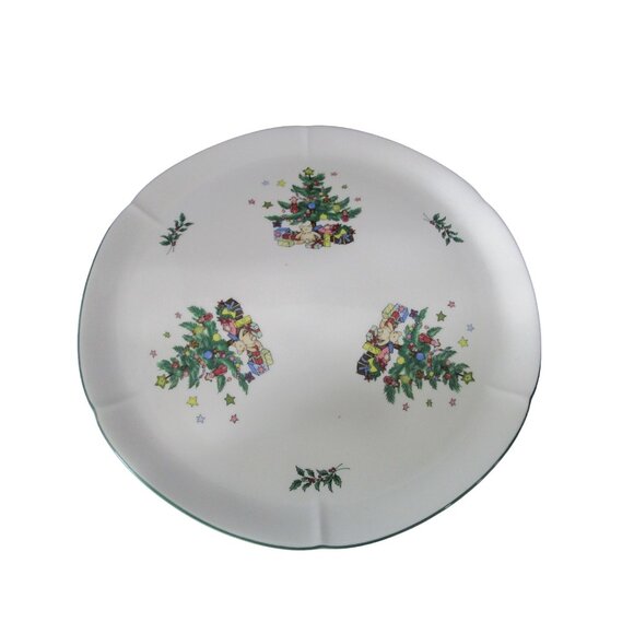Chip and Dip Tray Happy Holidays Christmas Vintage Tree Pattern Nikko Japan - Picture 4 of 13